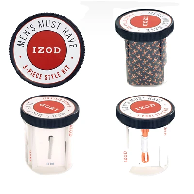 IZOD Men's 3-Piece Style Kit NAVY LOBSTER Print TIE & ORANGE Shoelaces & TIE BAR - Image 1 of 4