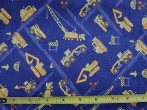 COTTON FLANNEL FABRIC, LITTLE BOY CONSTRUCTION TRUCKS ON BLUE , 2 3/4 YDS, 42" W - Picture 1 of 2