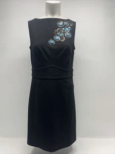 Tory Burch Manon Midi Dress Sleeveless Embellished Blue Stones Beaded Black XS - Picture 1 of 13