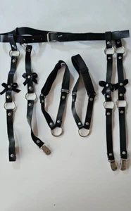 Ladies Bondage Bow Suspender Type Leg & Waist Restraints Black PU - Picture 1 of 4