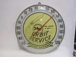 Vintage 24 Hrs A Day Par Jour Orbit Service Wall Thermometer Glass Arbonne - Picture 1 of 15