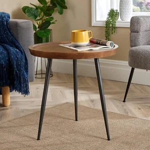 Small Coffee Table Round Rustic Solid Mango Wood Living Room Furniture Unit - Picture 1 of 9