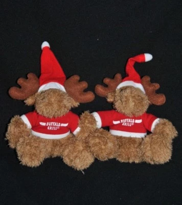 🍀Lot 2 Doudou Renne  BUFFALO GRILL Caribou Elan Père Noel Rouge Peluche 15 Cm - Photo 1/2