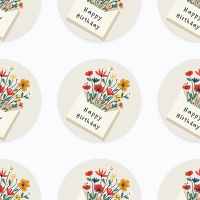 50pcs Flowers Happy Birthday Envelope Label Sticker 25mm - image 1 of 2