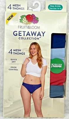 Fruit Of The Loom Women's Mesh Thongs SZ 9/2XL 4-Pk Getaway Collection - Image 1 of 4