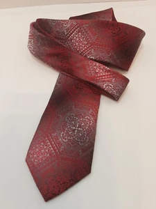 Van Heusen Tie 100%silk 59x3.25 Red Geo Print - Picture 1 of 7