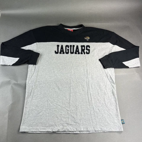 Jacksonville Jaguars Sweater 2XL Gray Mens NFL Spellout Long Sleeve Used #67 Cover