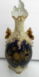 Antique Limoges Porcelain Amphora Vase Cobalt Blue Raised Gold Enamel - Picture 1 of 7