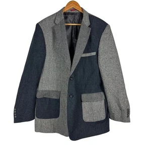 ALAN FLUSSER Tweed Blazer Sport Coat Patchwork Wool Herringbone Gray/Blue Sz XL - Picture 1 of 6