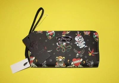 Ed Hardy Tattoo Skulls Animal All Over Multicolor Print Women’s Wallet Wristlet - Image 1 of 4
