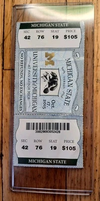 Boleto de fútbol americano Michigan vs Michigan State 2015 trozo con el broche de presión Foto 1 de 4