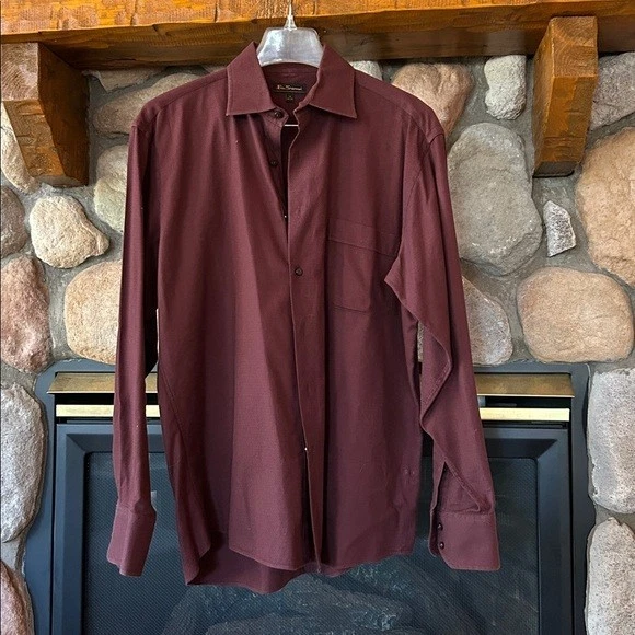 Camisa de Vestir Ben Sherman Rich Borgoña Abotonada Manga Larga, Talla 16 (L) Foto 1 de 4