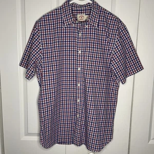 Brooks Brothers Red Fleece Button Up Size Large Red Blue Gingham Short Sleeve - Picture 1 of 6