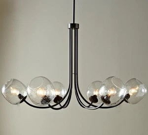West Elm Bronze Clear Chandelier 6 Light Blown Glass Bubble Lights - Picture 1 of 11