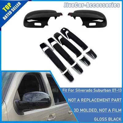 Black Mirror Door Handle Cover Trim For Chevy Silverado Tahoe Suburban 2007-2013 Foto 1 de 4