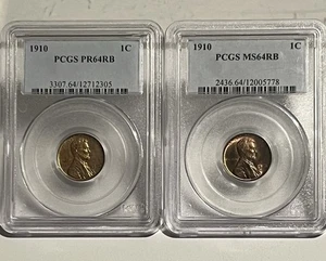 1910 Proof PR64 Lincoln Wheat Cent (rare) And 1910 Business Strike Set PCGS RB - Picture 1 of 23