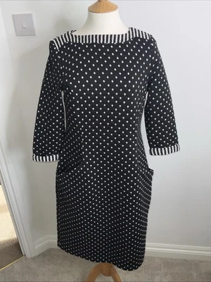 Boden Spotty Quilted Dress Pocket Detail Shift Size 12L Pockets Black N White - Image 1 of 4