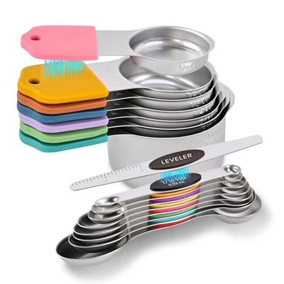 16-Piece Magnetic Measuring Cups and Spoons Set, Stainless Steel with Non-Sli... - Image 1 of 4