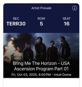 Bring Me The Horizon Single Ticket For 10/3 In LA - Picture 1 of 2