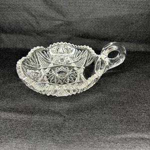 Vintage American Brilliant Sawtooth Edge Cut Glass Candy Bowl With Handle - Picture 1 of 11