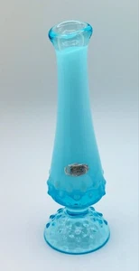 Fenton 8" Blue Opalescent Hobnail Glass Swung Bud Vase 1950s - Picture 1 of 9