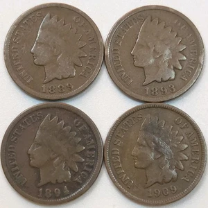 1889 1893 1894 1909 Indian Head Penny Set- With Better Dates (Lot#1) - Picture 1 of 2