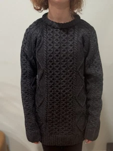 Suéter Tejido con Cable Pescador Irlandés Negro Molinos Lana Blarney De Colección Talla S - Imagen 1 de 6