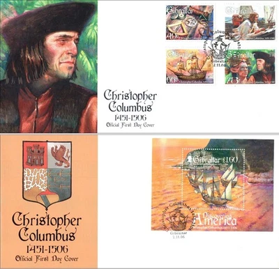 Gibraltar 2006 500th Death of Christopher Columbus 1451-1506 Stamps & MS FDC - Image 1 of 3