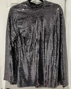 Lane Bryant Sequin Mock-Neck Blouse Long Sleeve 100% Polyester Black Womens 18 - Picture 1 of 3