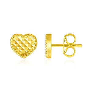 Pendientes con poste de corazón texturizado de oro amarillo de 14k - Imagen 1 de 1