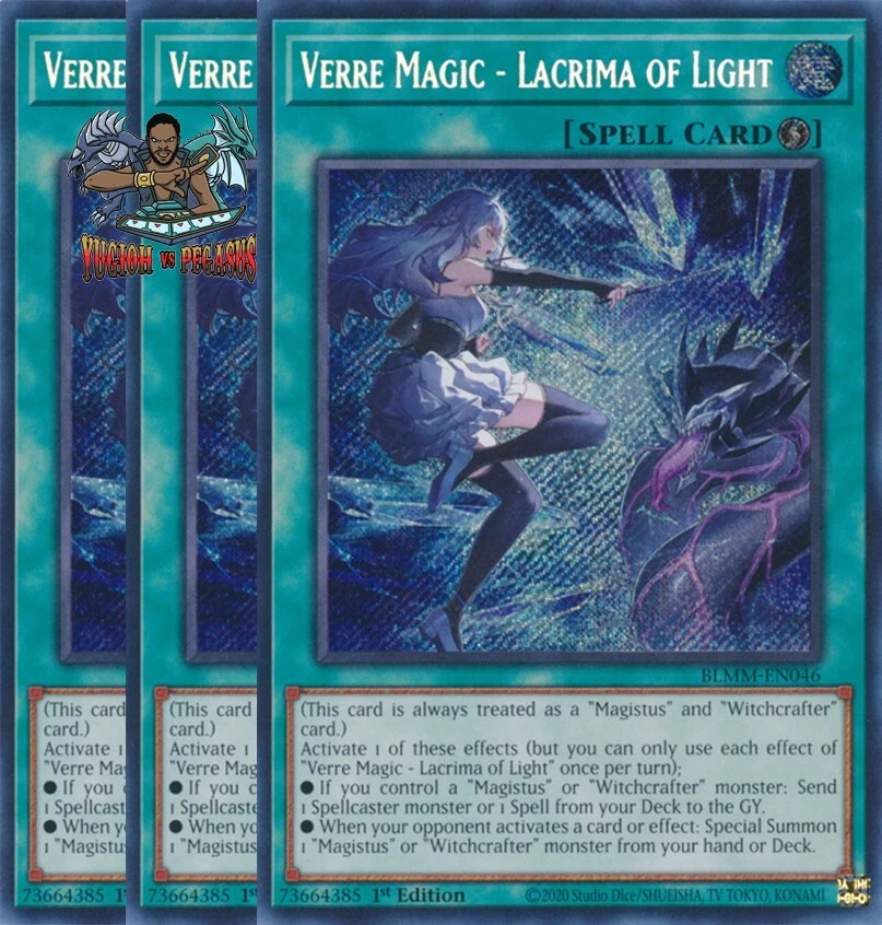 Yugioh! 3x Verre Magic - Lacrima of Light BLMM-EN046 Secret Rare 1st Ed NM - Image 1 of 1