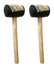 2 MARTELLI IN GOMMA MANICO IN LEGNO MAZZUOLA  MARTELLO CM 28 X 8 - Foto 1 di 1