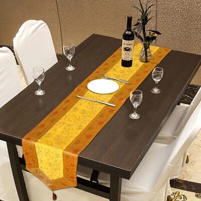 Indian Handmade Birthday Decor Floral Design Silk Dining Table Runner 14x80 In - Image 1 of 4