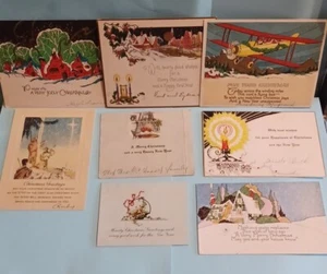 Lot Of 8 Vintage Early Mid Century Flat One Sided Christmas Greeting Cards - Picture 1 of 8