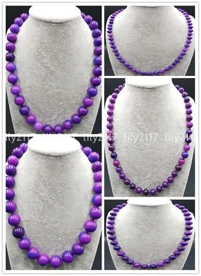 Collar de cuentas redondas de piedras preciosas de azugilita púrpura natural 6/8/10/12/14 mm AAA de 18"" Foto 1 de 4