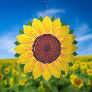 Wind Spinner Yard Art Garden Decor 3D Stainless Steel Metal Sculptures Sunflower - Picture 1 of 7