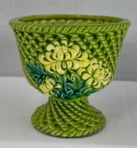 Vaso floreale vintage Basketweave 4 3/8" piedistallo ceramica per Joseph Markovits - Foto 1 di 8