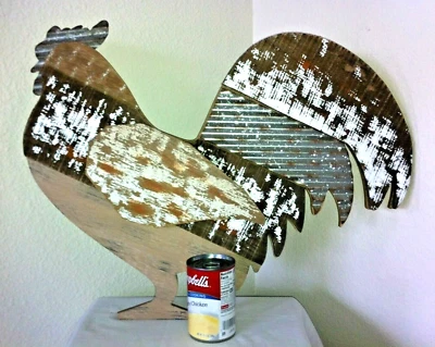 Granja rústica ARTE DE PARED POLLO - MADERA/METAL GALVANIZADO Escultura de corral Lg Foto 1 de 4