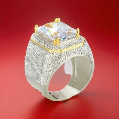 Lujoso anillo de circonitas cuadradas de fiesta, tachuelas Playboy anillo de fiesta talla 13  Foto 1 de 4