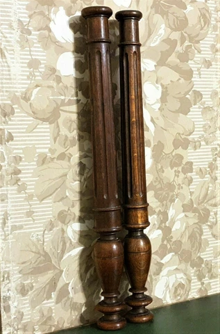 Pair baluster groove wood turned column Antique french architectural salvage 21" Cover
