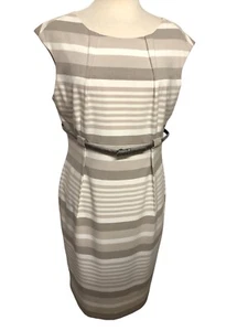 Abito da donna Calvin Klein beige vita bianca a righe senza maniche cintura taglia 12 - Foto 1 di 7