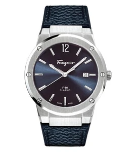 Ferragamo Men's F-80 SFDT00719 Watch Classic Blue Leather Strap Blue Dial 42mm - Picture 1 of 6