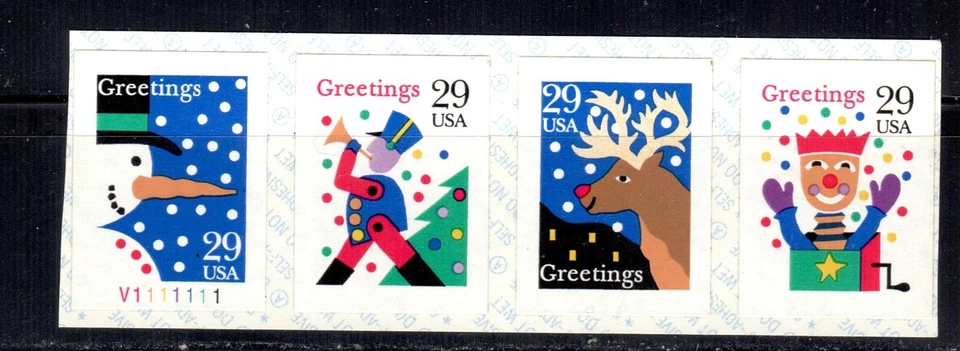 #2799-2804  1993 29-cent  Contemporary Christmas se-tenant strip of 4 MNH - Image 1 of 1