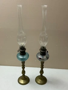 Vintage French Kerosene Brass Footed Base  25 Inches  Glass Lamp-choose One - Picture 1 of 22