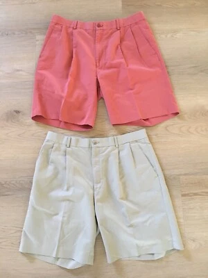 2 pares de pantalones cortos Alan Riverer para hombre 36 chinos frente plano informales relajados golf caqui Foto 1 de 4