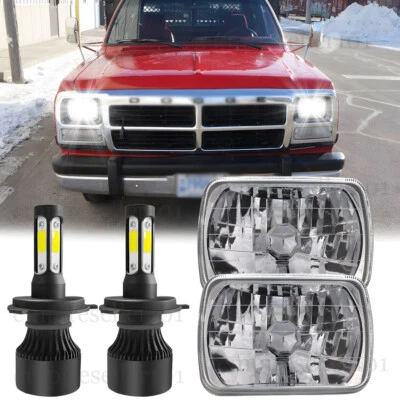 Pair 5x7" 7x6" LED Headlights H4 Hi/Lo Beam For Dodge W250 D350 Ram 81-93 D250 - Image 1 of 4