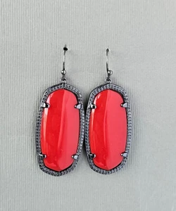 Kendra Scott Danielle Earrings Red Gunmetal Statement Retired 1.75" - Picture 1 of 11