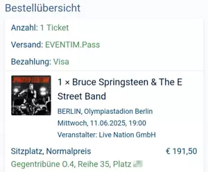 Bruce Springsteen Sitzplatz PK1 (Block O.4) Berlin 11.6.2025 Unter Originalpreis - Bild 1 von 2