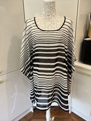 BPC SELECTION GR 44 (L) STRANDHÜLLE IP SCHWARZ-WEISS GESTREIFT TRANSPARENT - Bild 1 von 4