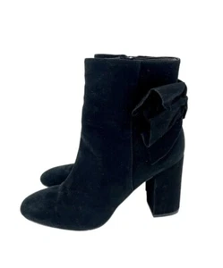 Avec Les Filles Remi Booties Bow Accent Black Suede Leather Ankle Boots 7.5 SH26 - Picture 1 of 10